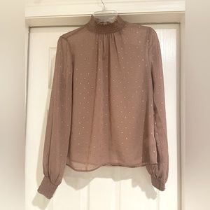 Tan/gold thread long sleeve chiffon top.